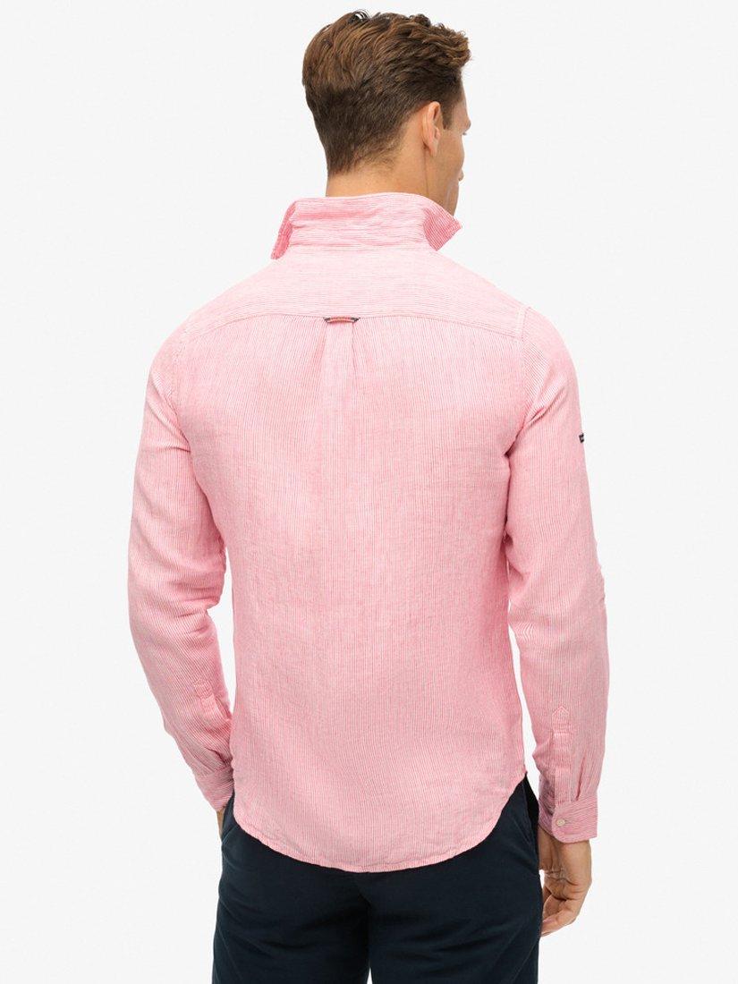 Superdry Stripe Linen Long Sleeve Shirt, House Pink Stripe, XL