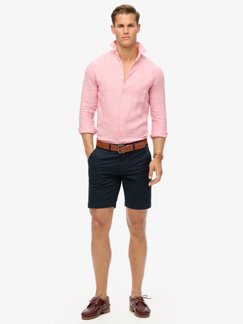 Superdry Stripe Linen Long Sleeve Shirt, House Pink Stripe, XL