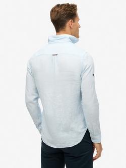 Superdry Casual Linen Striped Long Sleeve Shirt, Seafoam Blue - view 2, Seafoam Blue