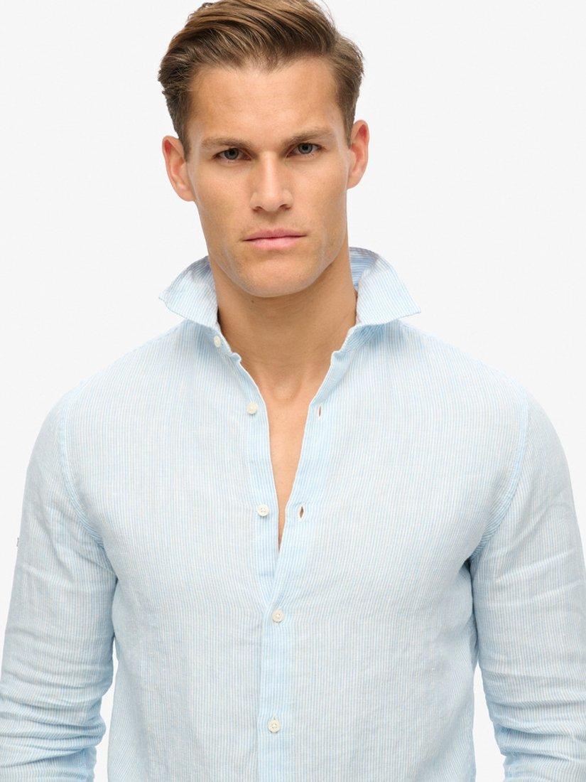 Product image 5 of 6, which shows Superdry Casual Linen Striped Long Sleeve Shirt, Seafoam Blue, XXXL