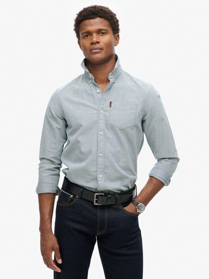 Product image 1 of 5, which shows Superdry Button Down Collar Organic Cotton Shirt, Navy, XXXL