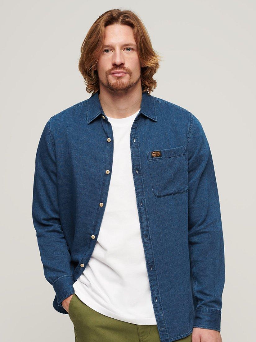 Superdry Organic Cotton Long Sleeve Denim Shirt, Rinse Wash