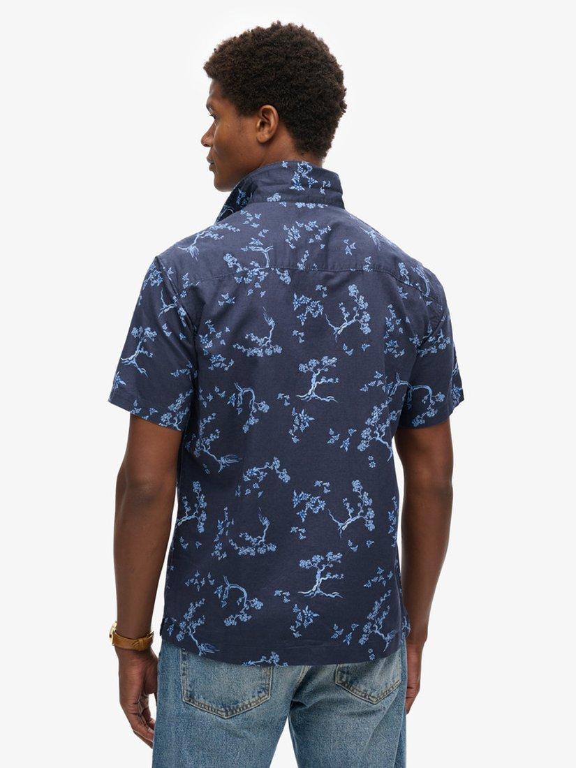 Product image 2 of 6, which shows Superdry Linen Blend Short Sleeve Beach Shirt, Indigo Floral, S