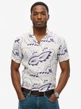 Superdry Open Collar Abstract Laurel print Linen Shirt, Grey/Multi