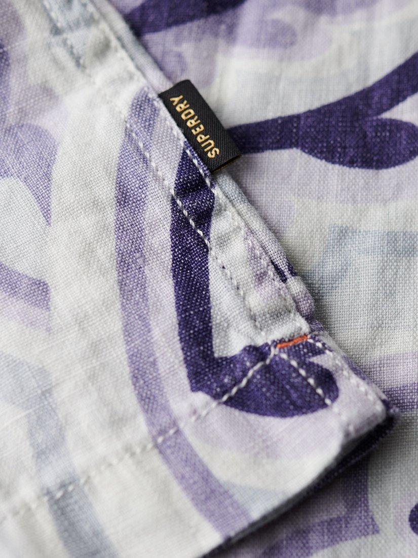 Product image 4 of 6, which shows Superdry Open Collar Abstract Laurel print Linen Shirt, Grey/Multi, S