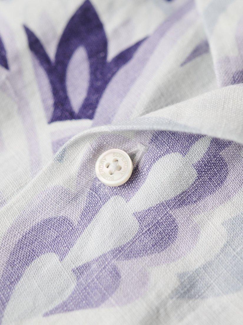 Product image 6 of 6, which shows Superdry Open Collar Abstract Laurel print Linen Shirt, Grey/Multi, S
