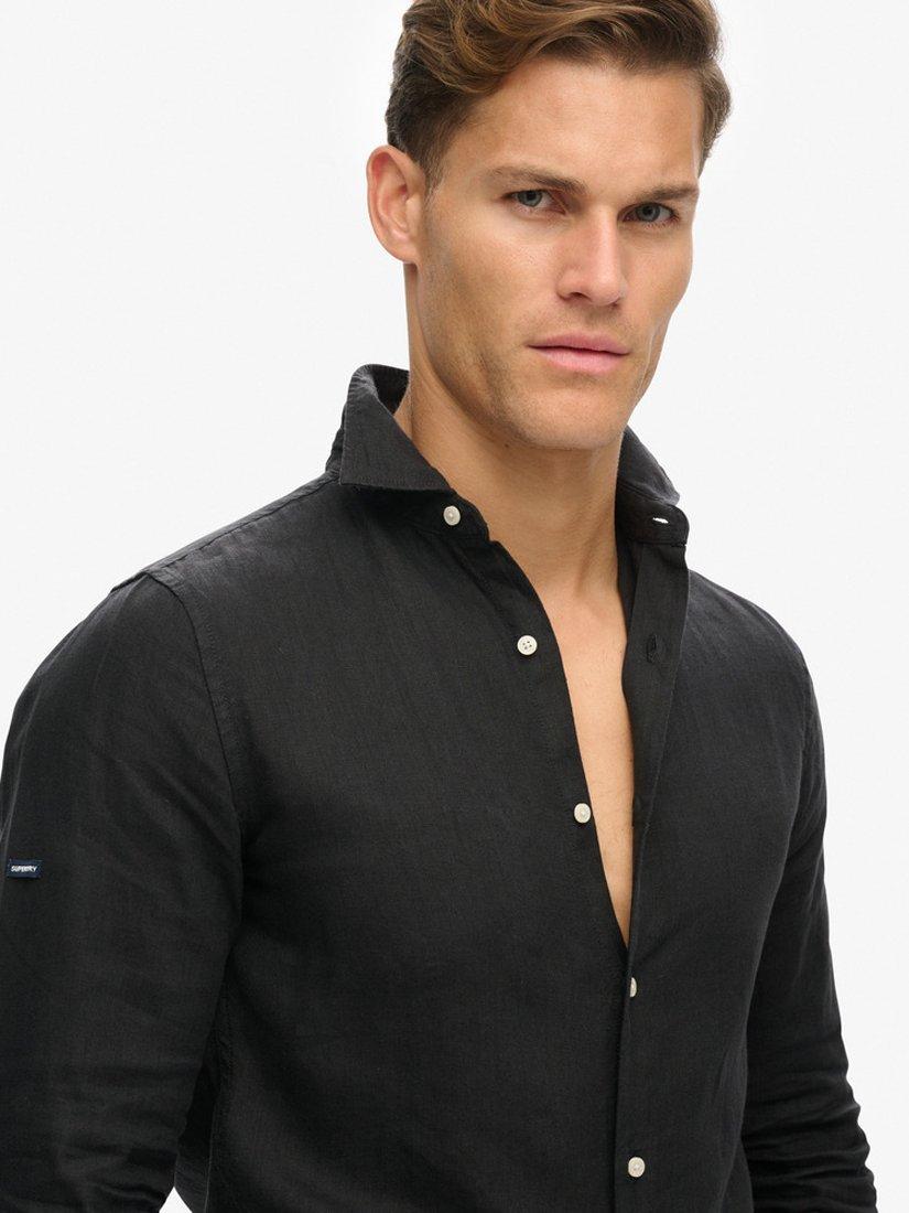 Product image 4 of 6, which shows Superdry Casual Linen Long Sleeve Shirt, Black, S