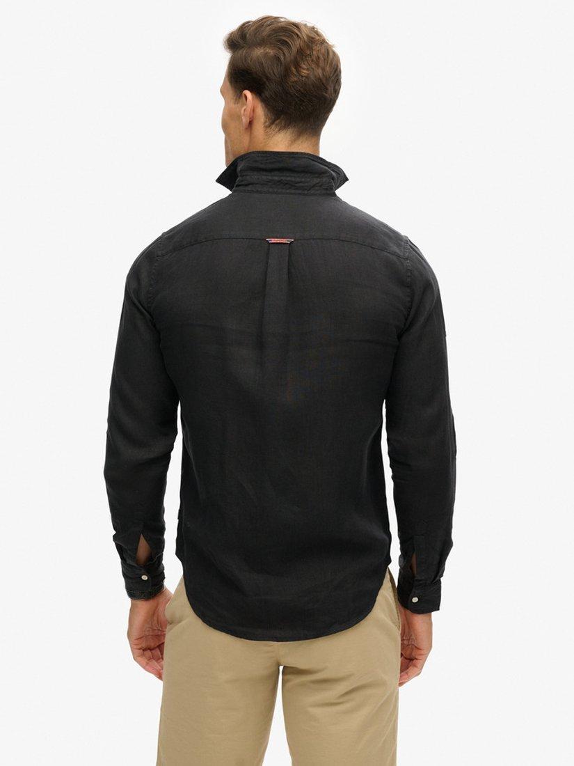 Product image 2 of 6, which shows Superdry Casual Linen Long Sleeve Shirt, Black, S