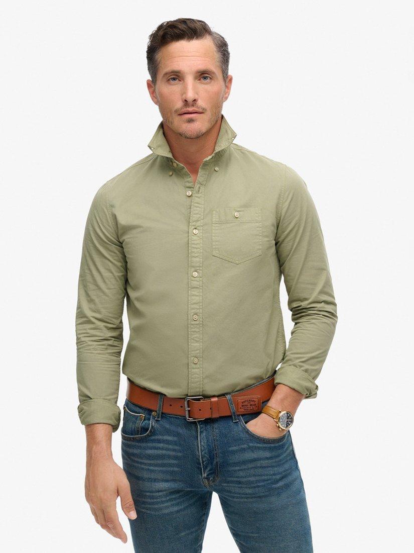 Product image 1 of 5, which shows Superdry The Merchant Store Cotton Long Sleeve Shirt, Light Khaki Green, S