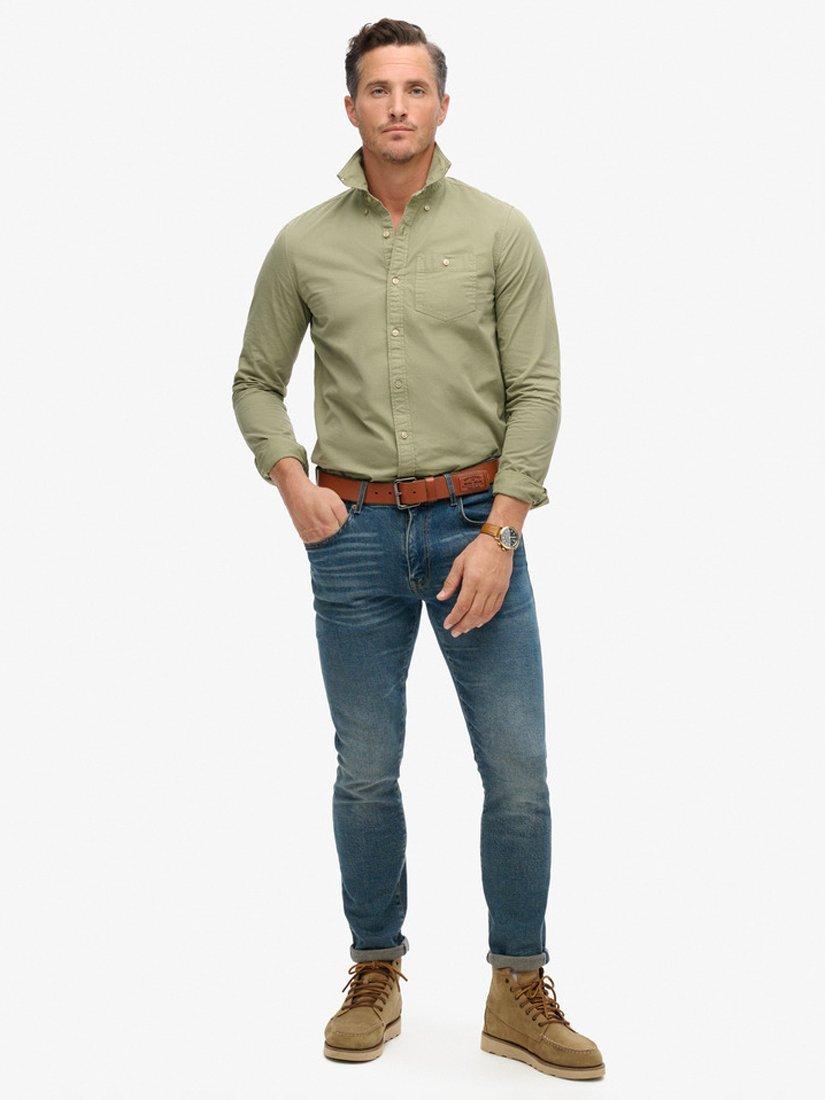 Product image 2 of 5, which shows Superdry The Merchant Store Cotton Long Sleeve Shirt, Light Khaki Green, S