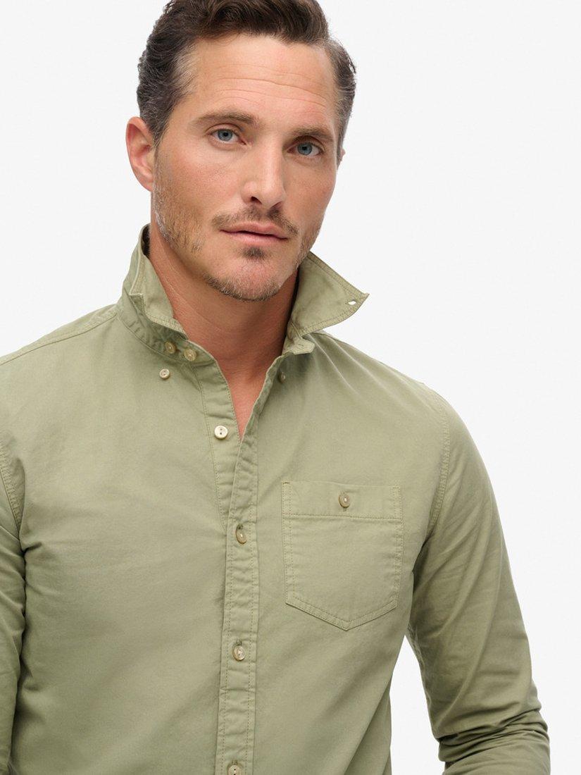 Product image 4 of 5, which shows Superdry The Merchant Store Cotton Long Sleeve Shirt, Light Khaki Green, S