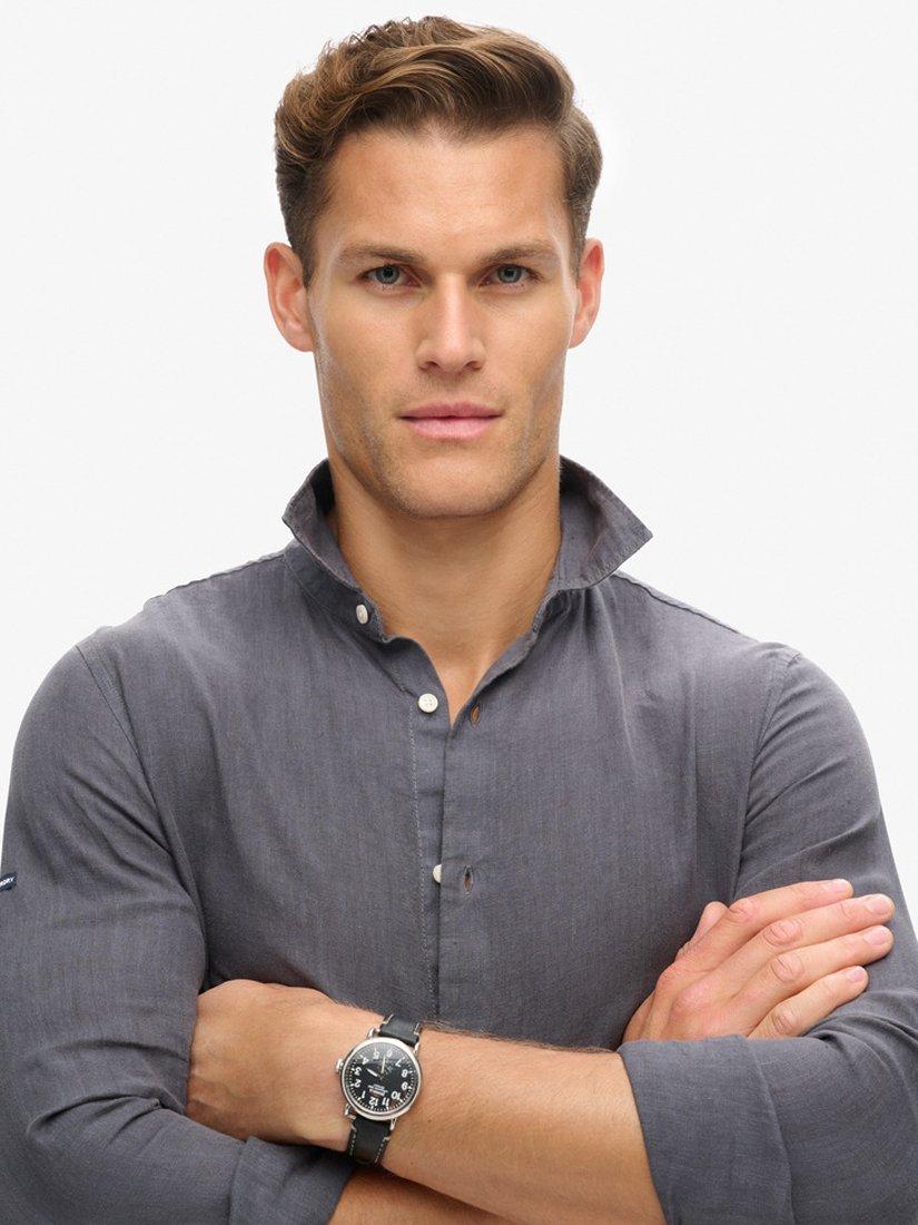 Product image 5 of 6, which shows Superdry Casual Linen Long Sleeve Shirt, Castlerock Grey, S