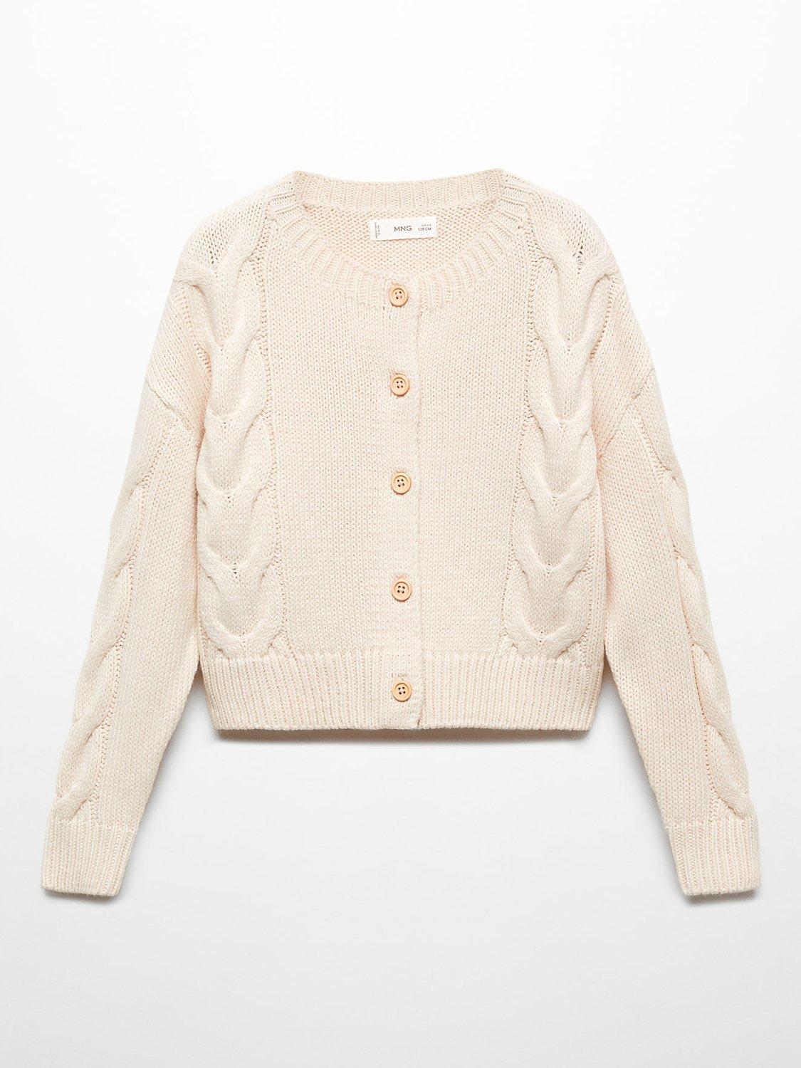 Mango Kids' Rebeca Knitted Braided Cardigan, Pastel Brown