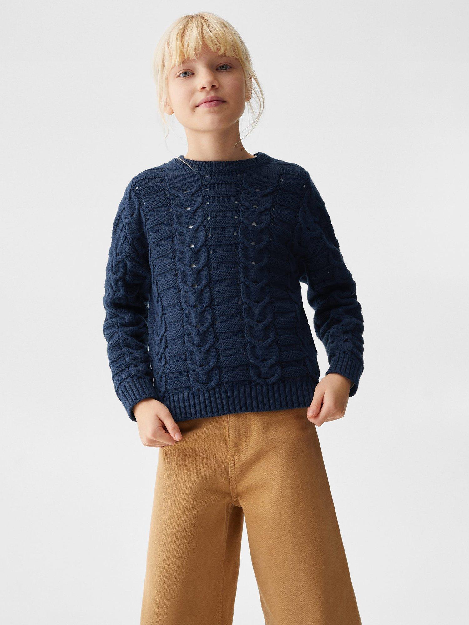 Mango Kids' Corfu Contrast Knit Jumper, Navy