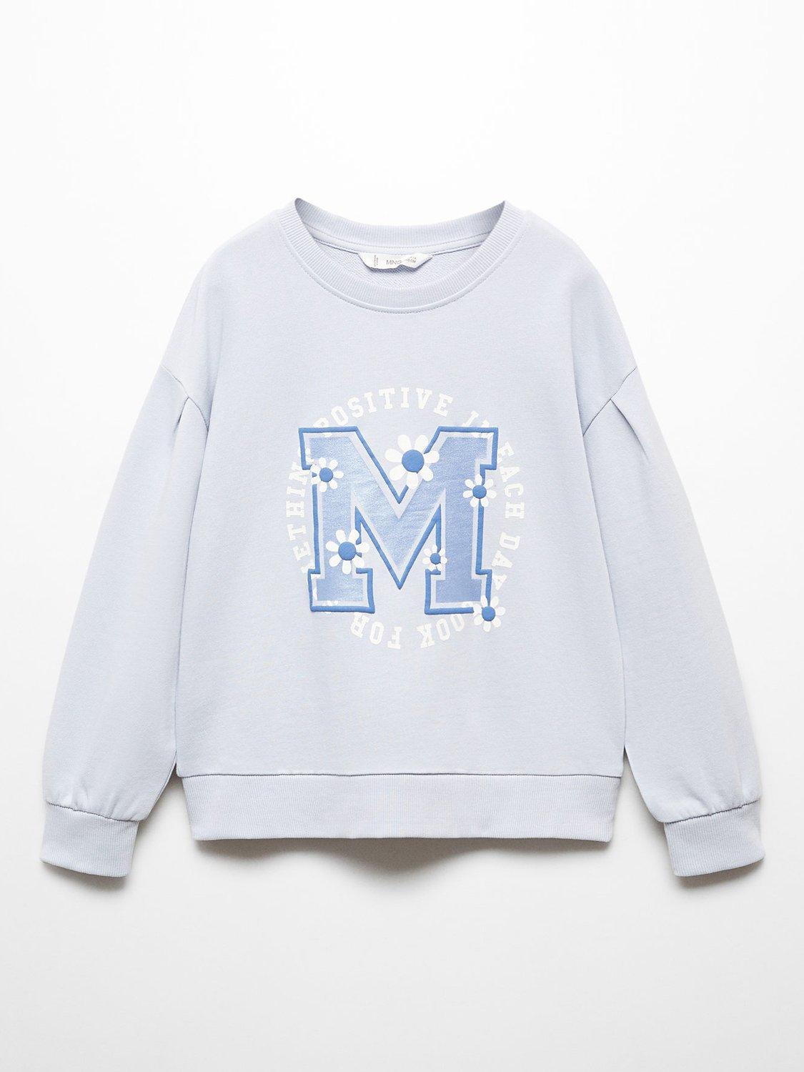 Mango Kids' Emme Slogan Print Sweatshirt, Pastel Blue
