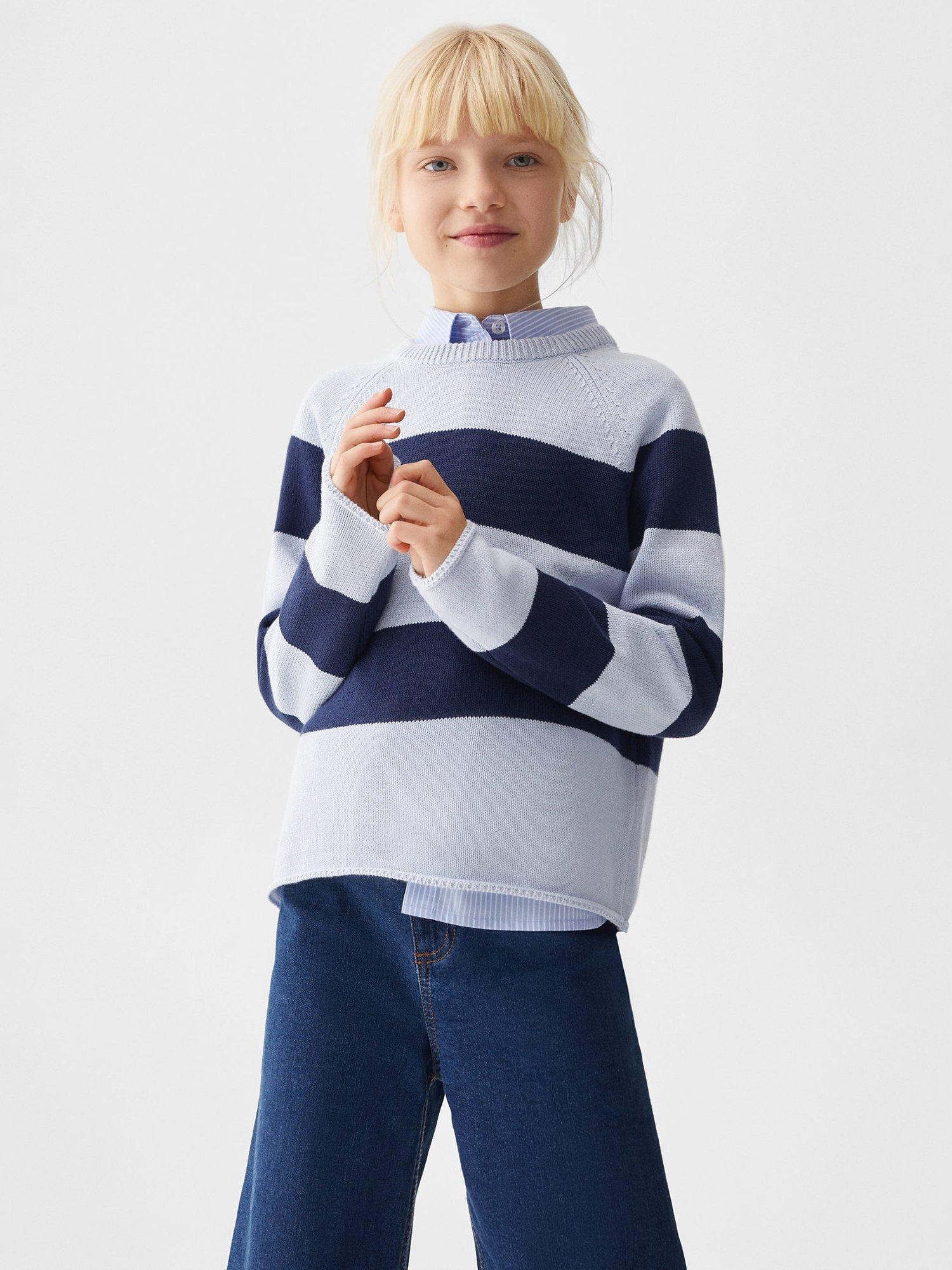 Mango Kids' Pisa Block Stripe Jumper, Navy