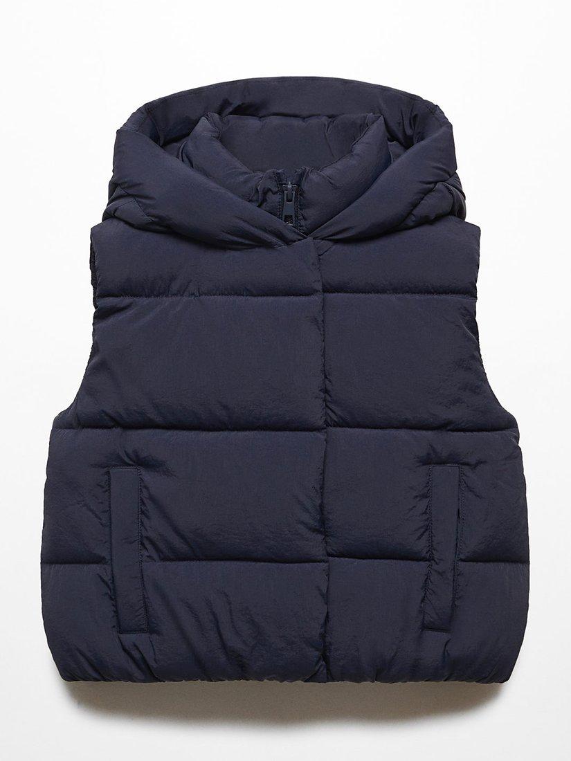 Mango Kids' Mariana Quilted Hooded Gilet, Navy, 13-14 years