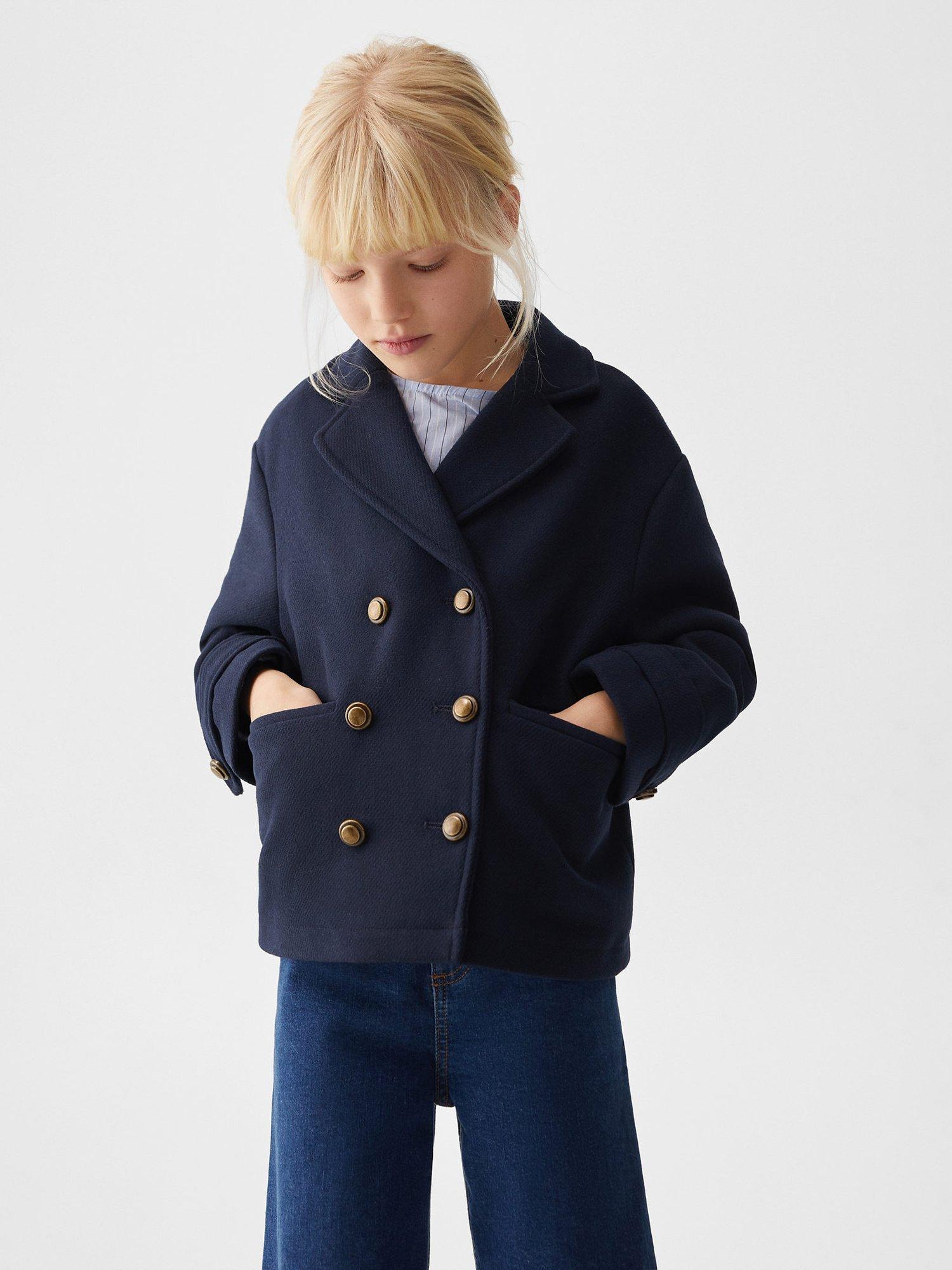 Mango Kids' Jackie Double Breasted Coat, Navy