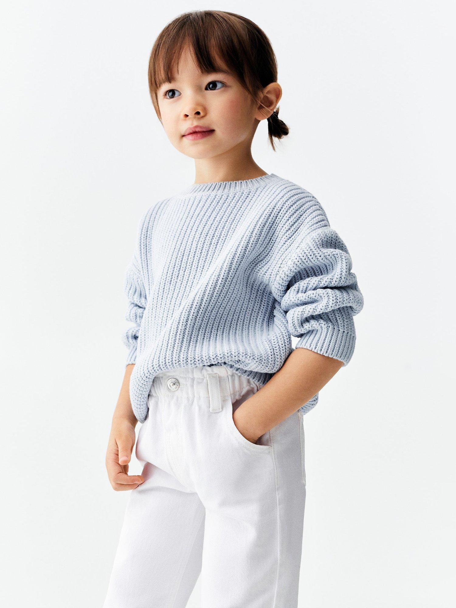 Mango Baby Frayed Hem Paperbag Jeans, White