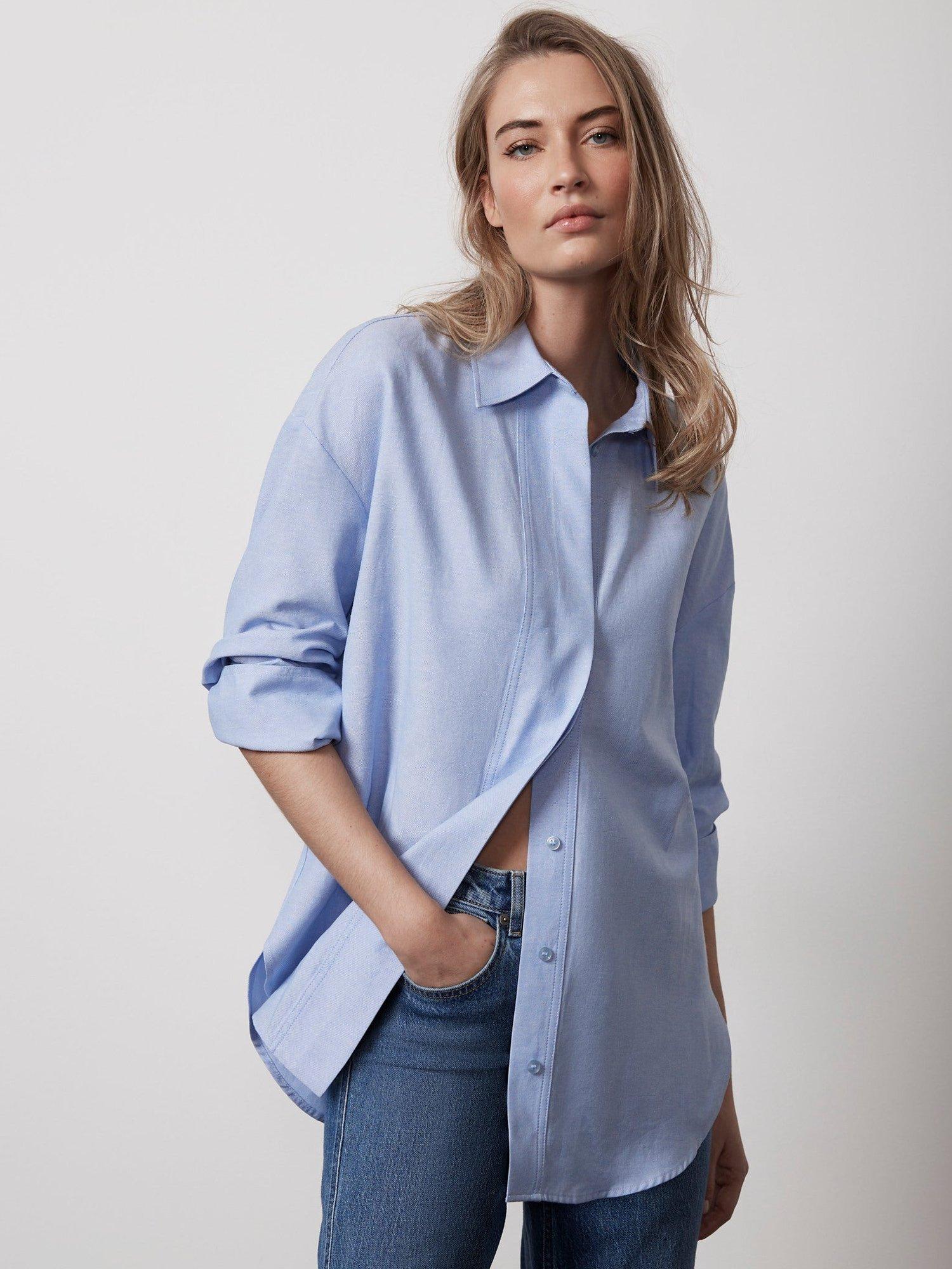 Mint Velvet Oversized Longline Shirt, Blue