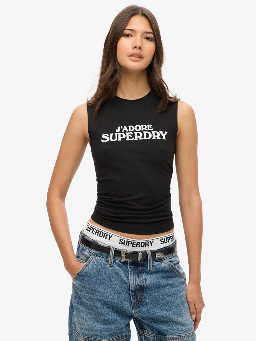 Superdry Sport Luxe Graphic Fitted Tank Top, Black/White