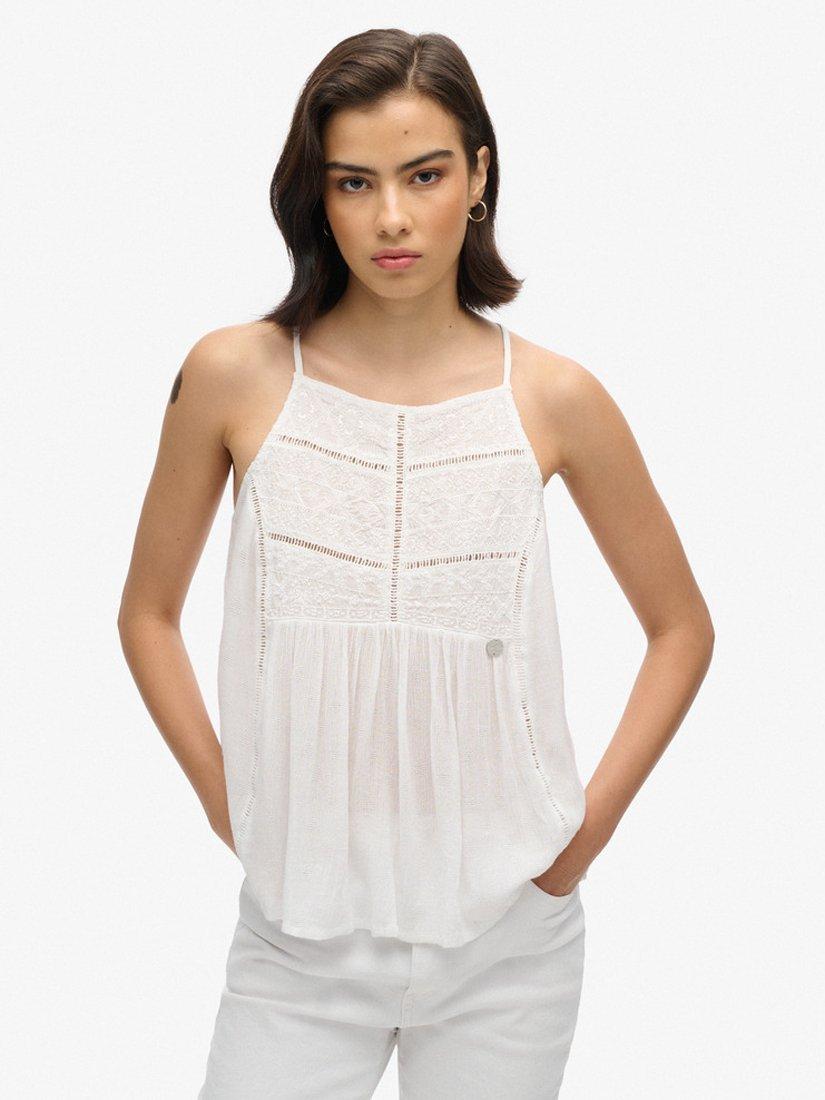 Superdry Vintage Lace Yoke Cami Top, Off White