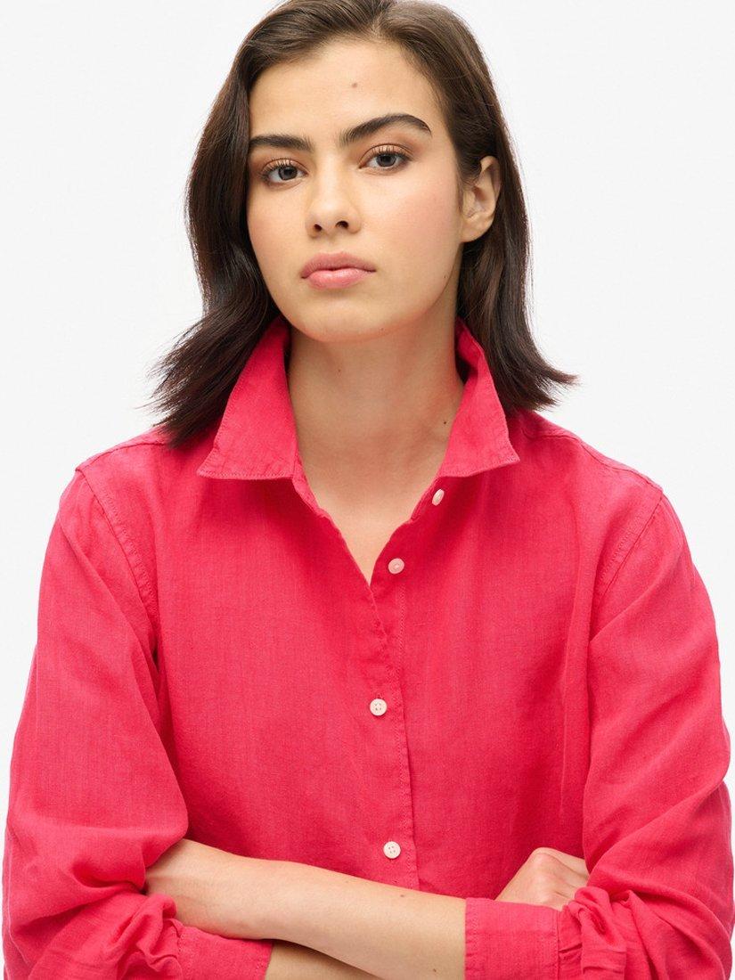 Superdry Casual Linen Boyfriend Shirt, Electric Pink, 16