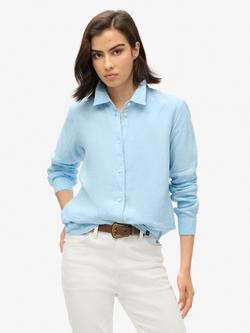 Superdry Casual Linen Boyfriend Shirt, Seafoam Blue