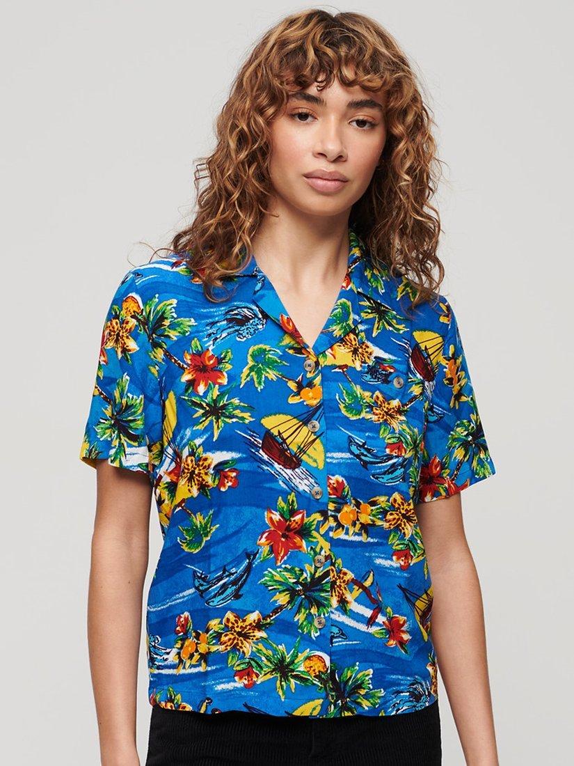 Product image 1 of 5, which shows Superdry Beach Resort Shirt, Blue Dolphin Ocean, 16