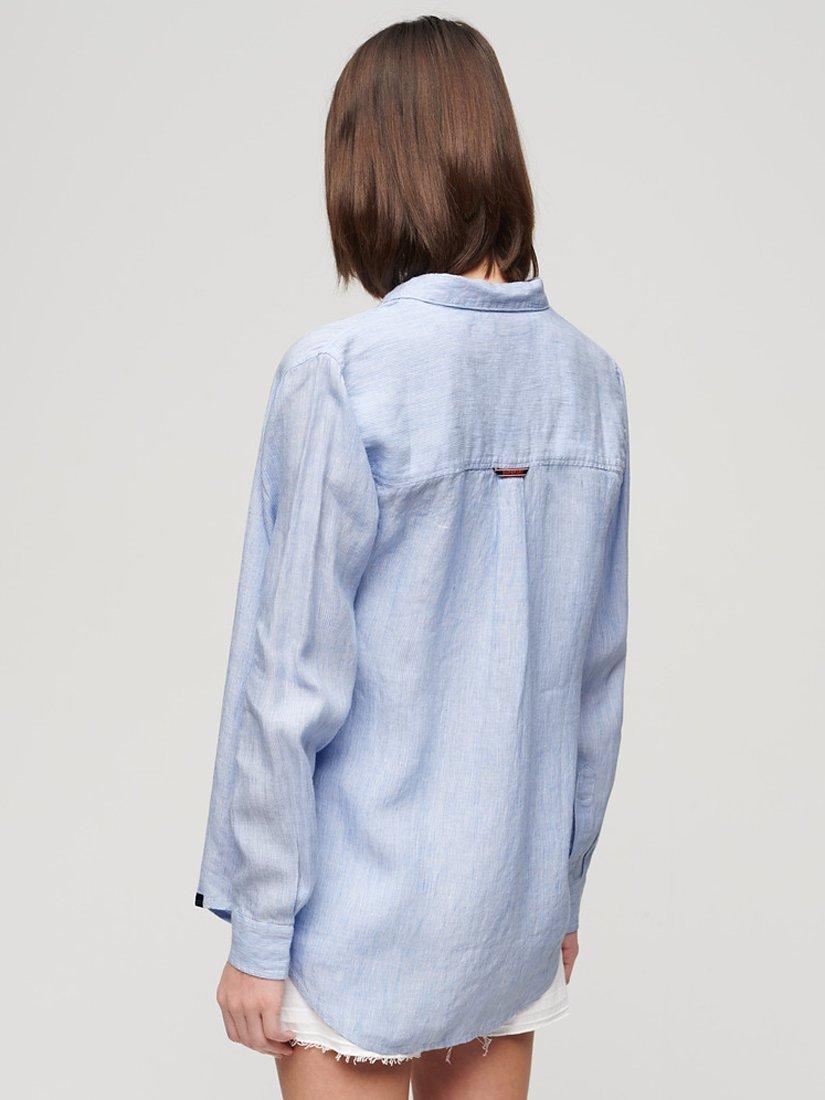 Product image 3 of 5, which shows Superdry Casual Linen Boyfriend Shirt, Blue Bonnet Stripe, 8