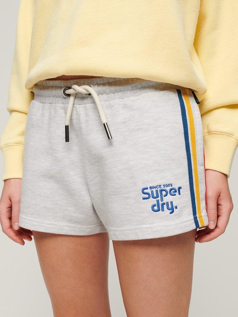 Product image 1 of 6, which shows Superdry Rainbow Side Stripe Logo Shorts, Ice Grey Marl, 8