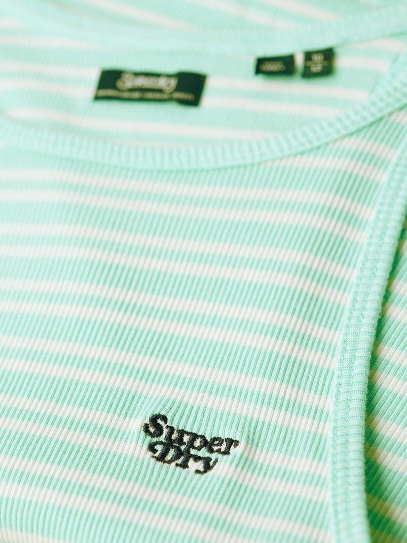 Product image 5 of 5, which shows Superdry Essential Logo Striped Racer Vest Top, Glass Green Stripe, 6-8