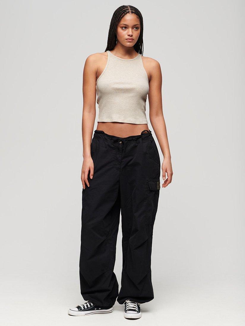 Product image 2 of 5, which shows Superdry Essential Logo Racer Vest Top, Oat Cream Marl, 6-8