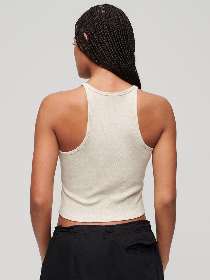Product image 3 of 5, which shows Superdry Essential Logo Racer Vest Top, Oat Cream Marl, 6-8