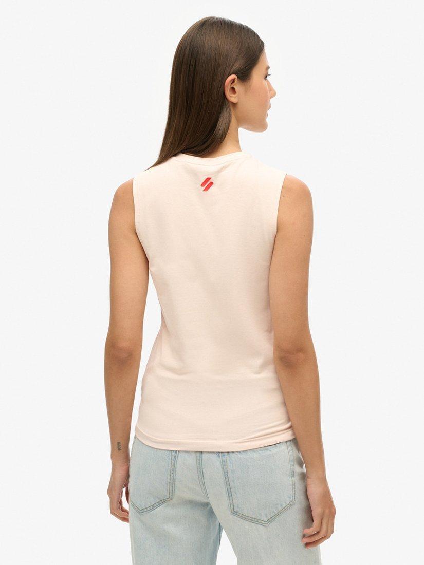 Product image 2 of 6, which shows Superdry Sport Luxe Graphic Fitted Tank Top, Mauve Morn Pink, 12