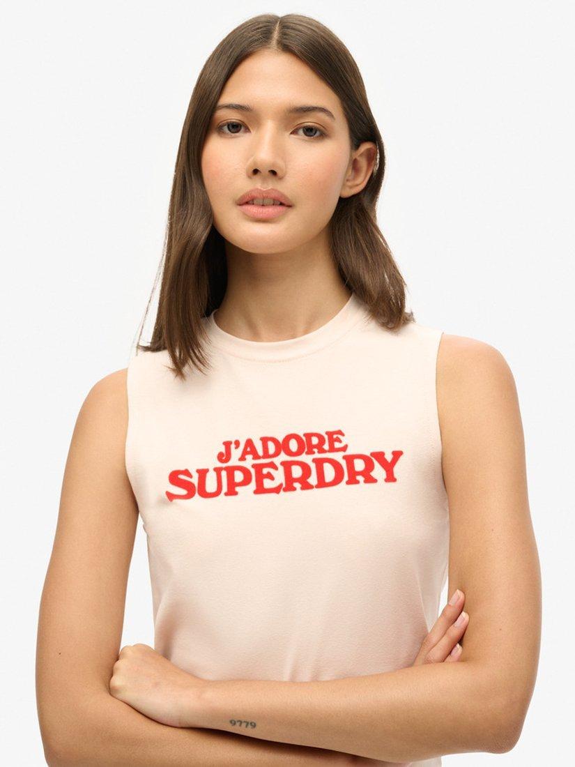 Product image 5 of 6, which shows Superdry Sport Luxe Graphic Fitted Tank Top, Mauve Morn Pink, 12