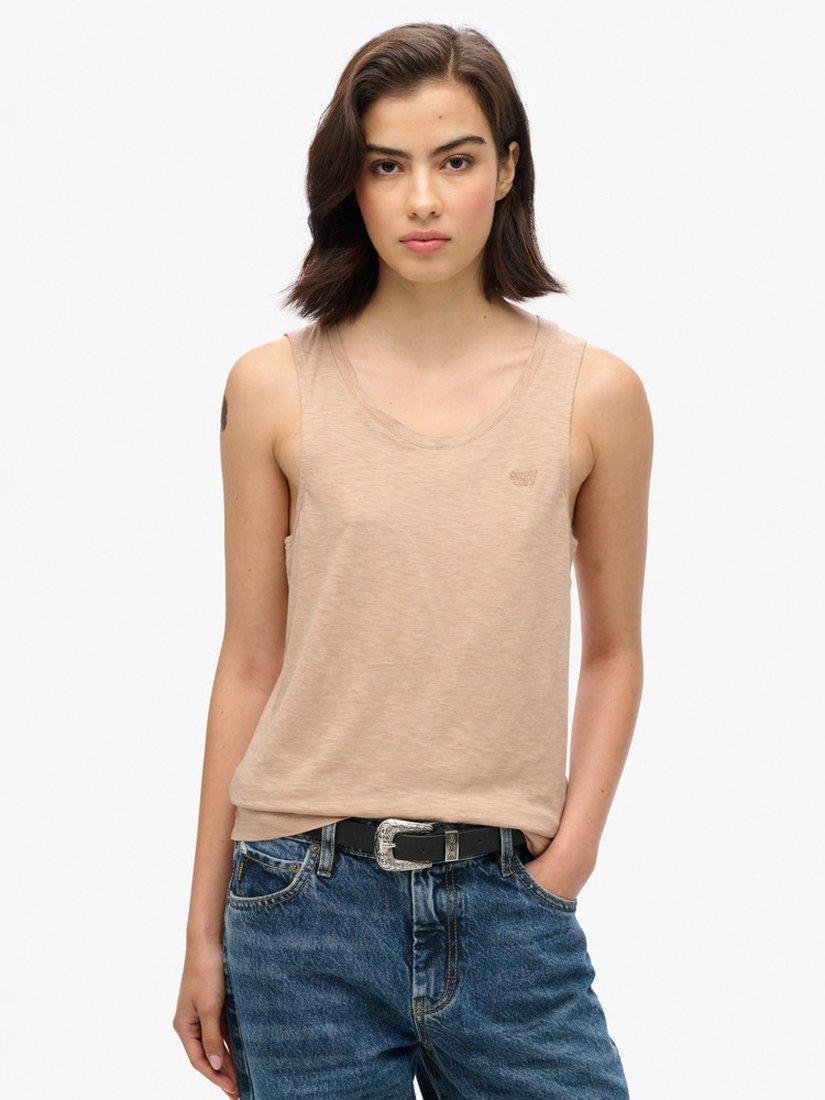Product image 1 of 4, which shows Superdry Scoop Neck Tank Top, Light Taupe, 16