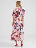 Hobbs Freya Abstract Print Silk Midi Dress, Pink/Multi