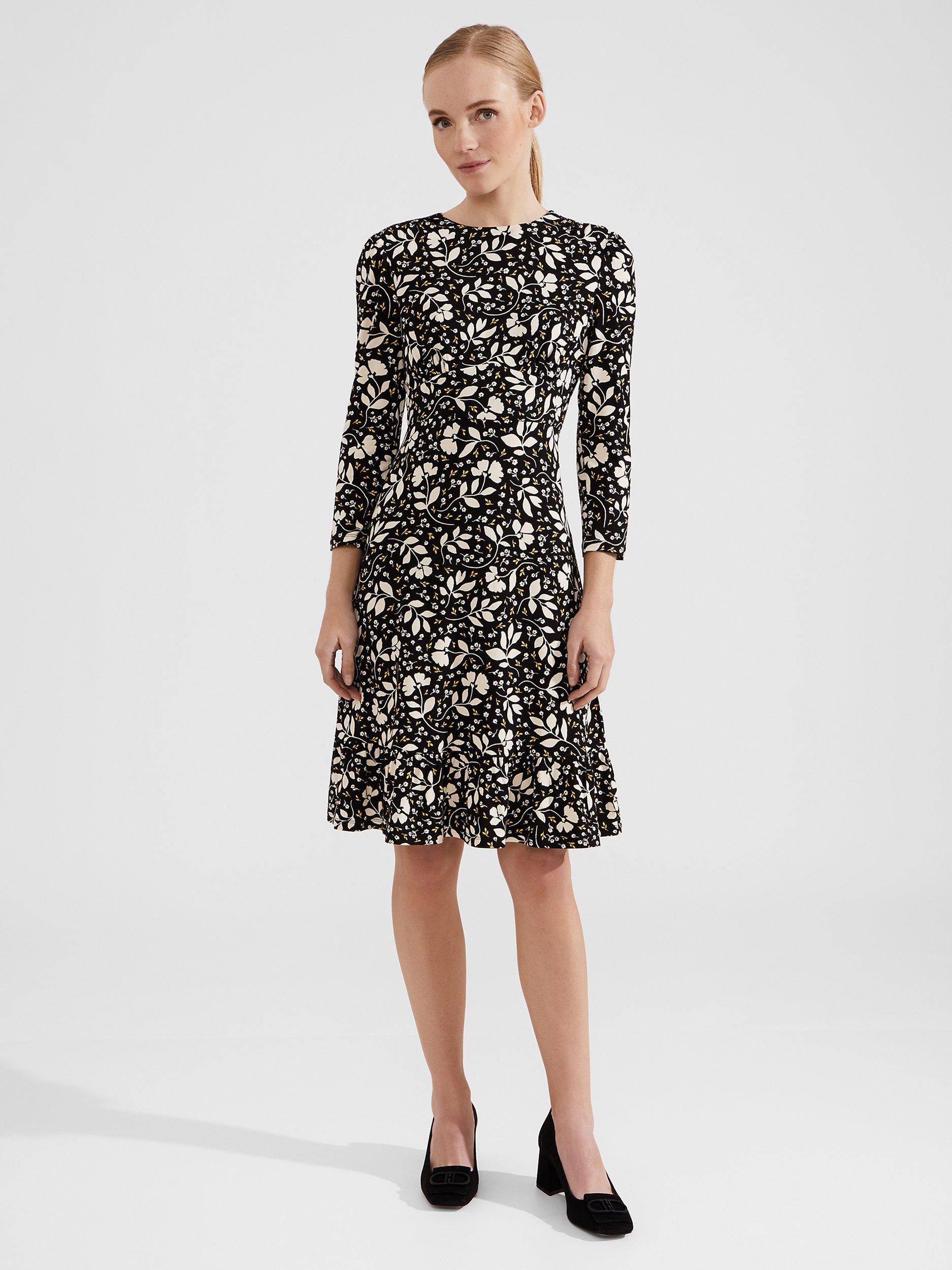 Product image 1 of 2, which shows Hobbs Ami Ecovero Blend Jersey Dress, Black/Multi, 20