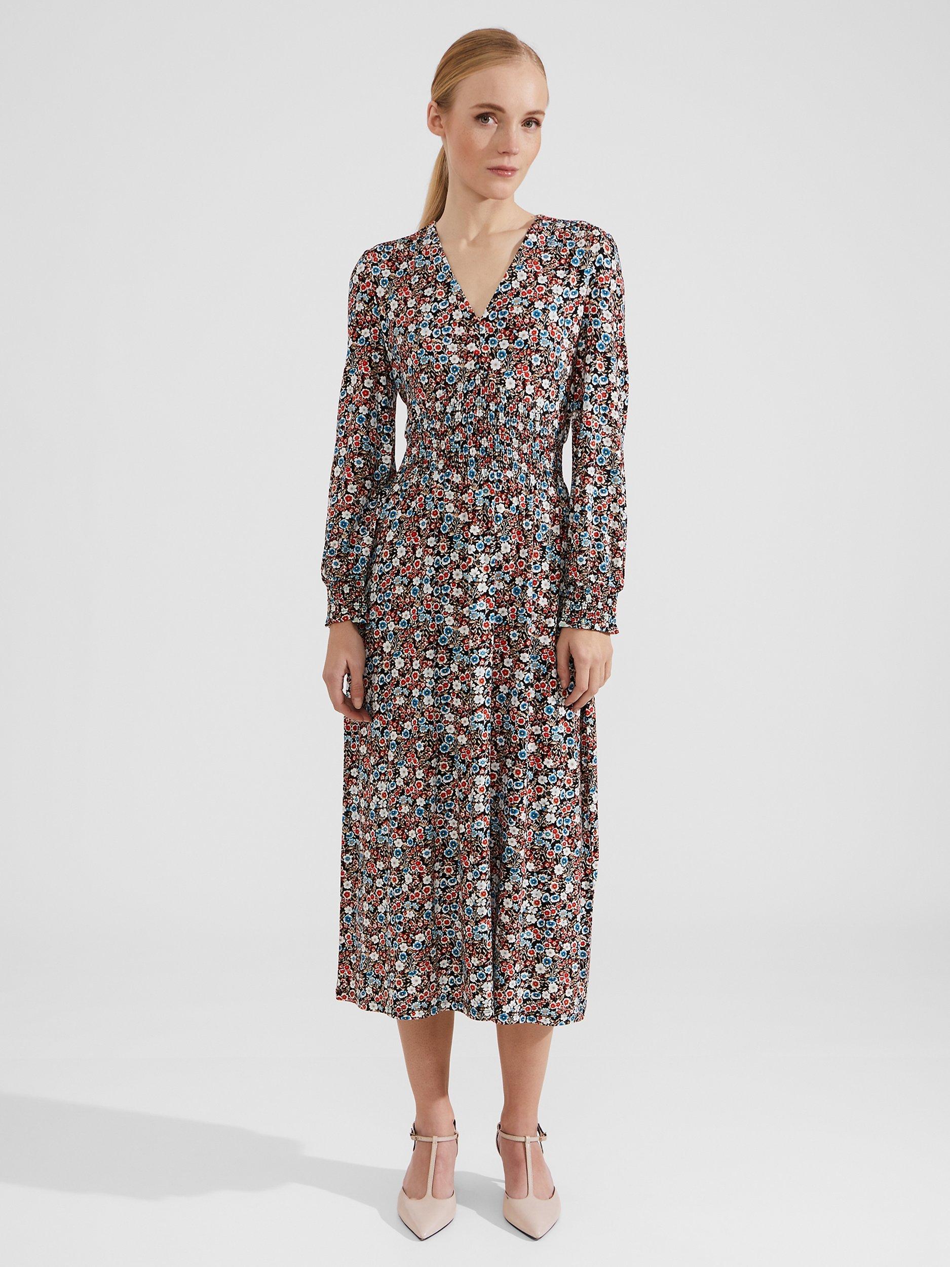 Hobbs Maddy Floral Print Jersey Midi Dress, Multi