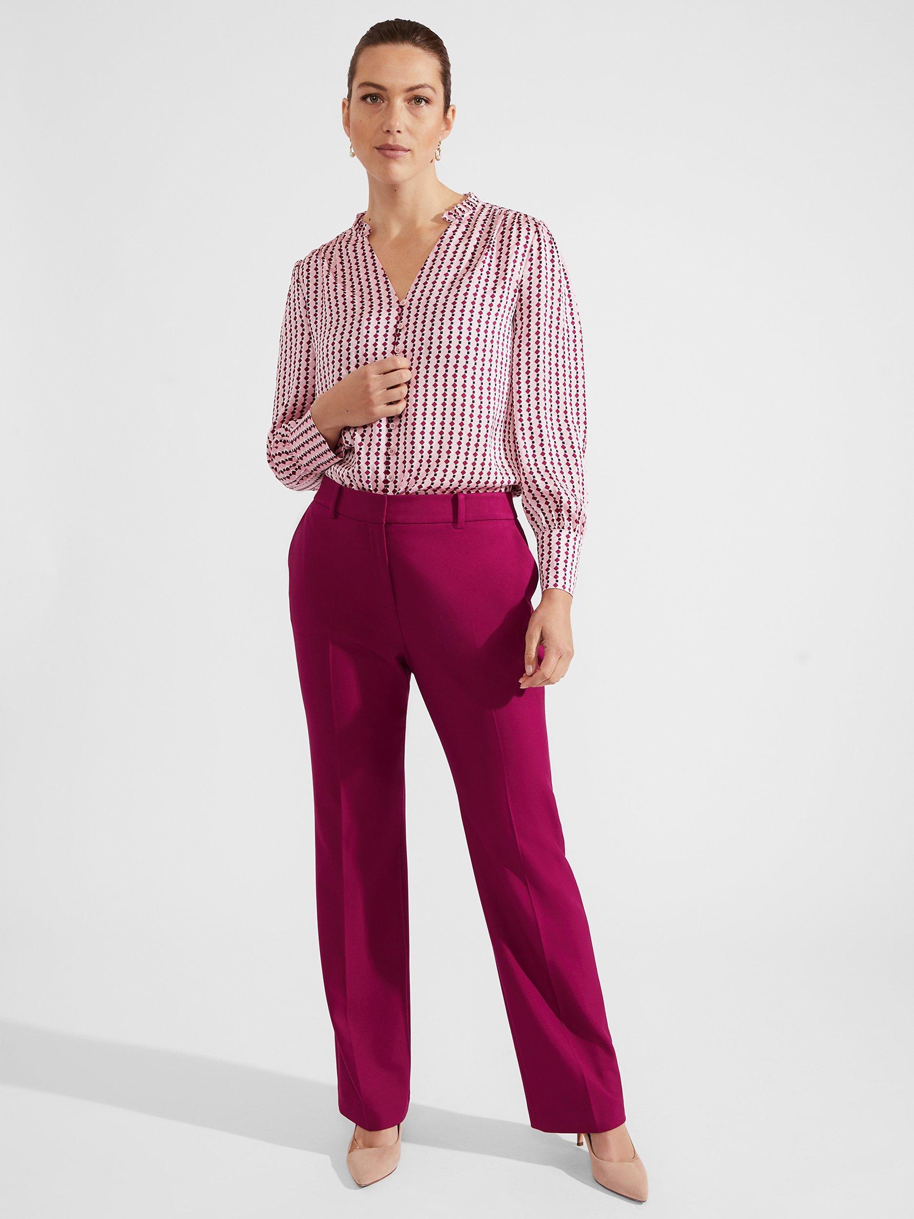 Product image 1 of 5, which shows Hobbs Petite Nola Trousers, Bramble Purple, 14