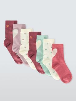 John Lewis Kids' Heart Cotton Rich Socks, Pack of 7, Multi, Multi