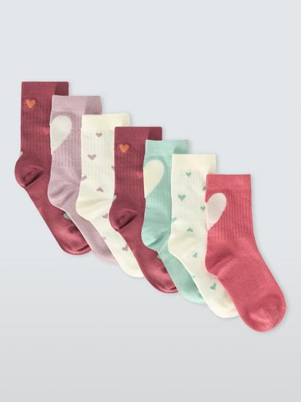 John Lewis Kids' Heart Cotton Rich Socks, Pack of 7, Multi, Multi