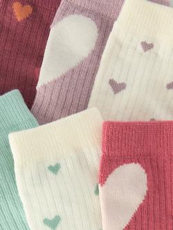 John Lewis Kids' Heart Cotton Rich Socks, Pack of 7, Multi - view 2, Multi