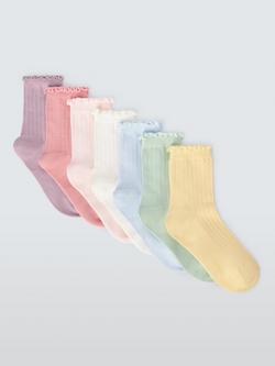 John Lewis Kids' Cotton Rich Frill Top Socks, Pack of 7, Multi, Multi