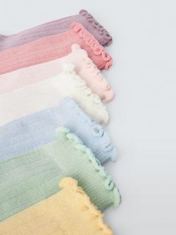 John Lewis Kids' Cotton Rich Frill Top Socks, Pack of 7, Multi - view 2, Multi