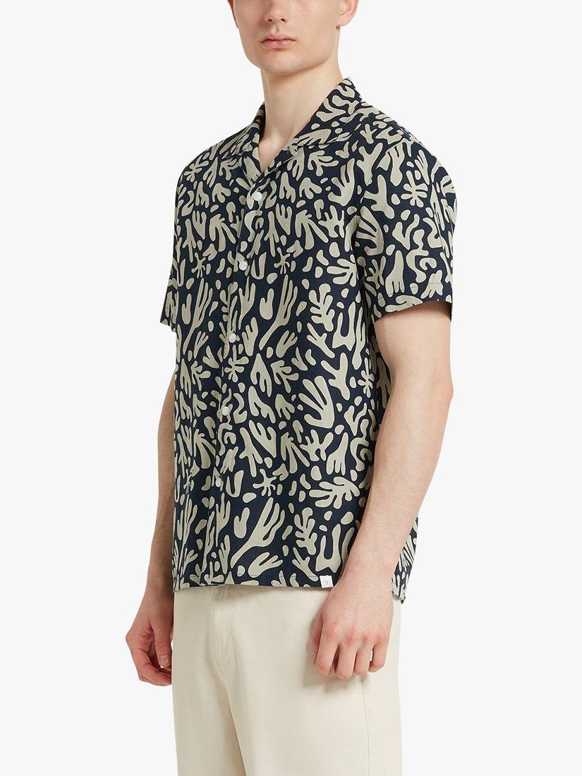 Farah Saunders Linen Blend Short Sleeve Shirt, True Navy