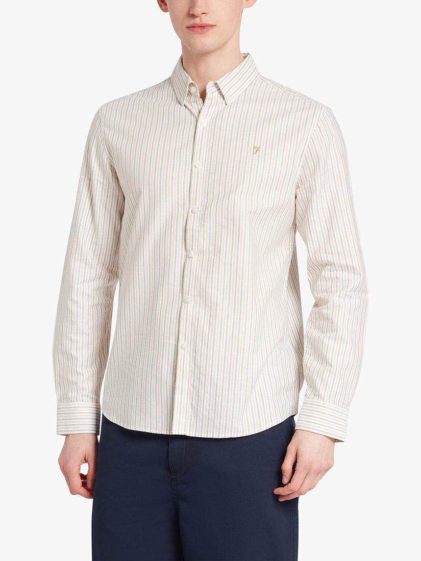 Farah Brewer Long Sleeve Organic Cotton Stripe Shirt, Moss Green