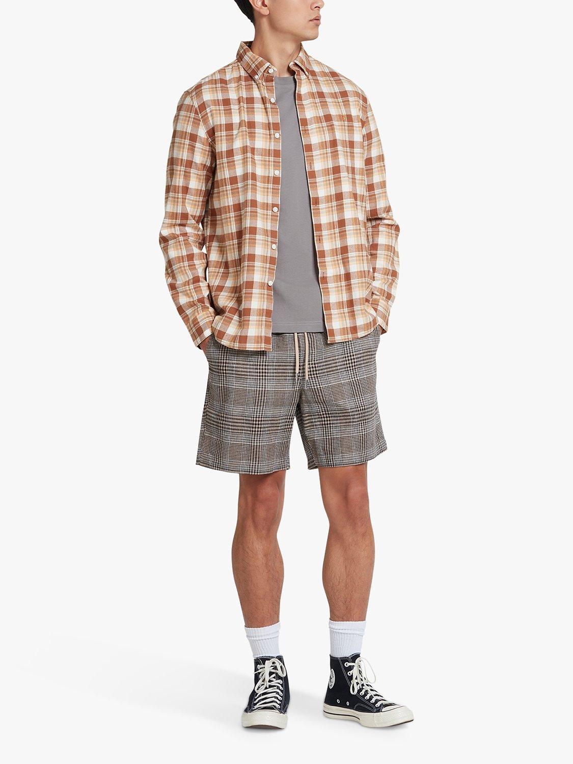 Farah Redwald Linen Blend Check Shorts, True Khaki, L