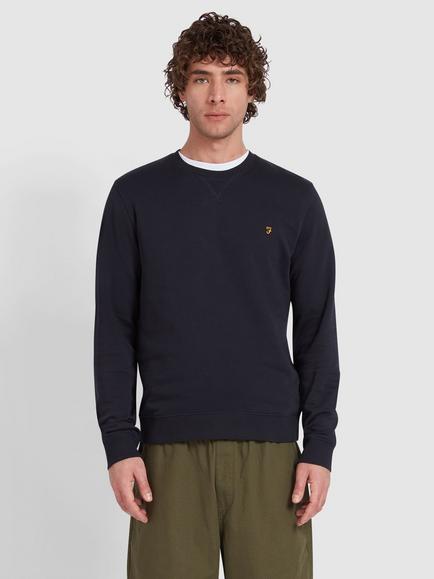 Farah Tim Crew Neck Organic Cotton Jumper, True Navy